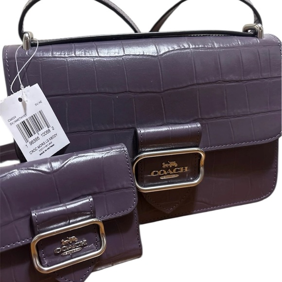 Coach Handbags - COACH Croc Leather Morgan Purple Amethyst Crossbody Bag w/Wallet NWT